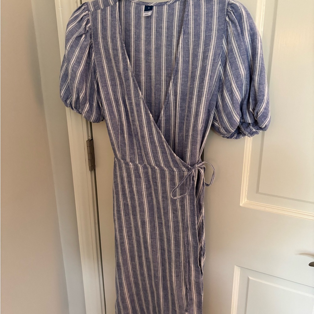 Old Navy Blue and White Striped Midi Dress